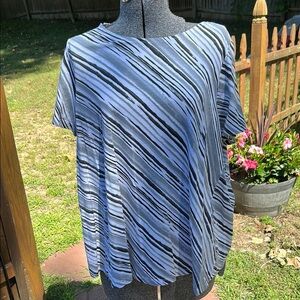 Roaman's Diagonal Striped Blue and Black Tee